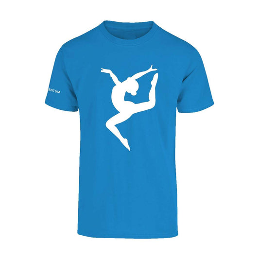 Turquoise double stag jump dance t-shirt, youth size. Material: 100% Cotton. Dance apparel. Dance wear. Momentum physics - dance.
